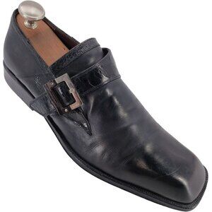 Cesare Paciotti Mens 12 Italy Black Leather Alligator Monk Loafers Dress Shoes